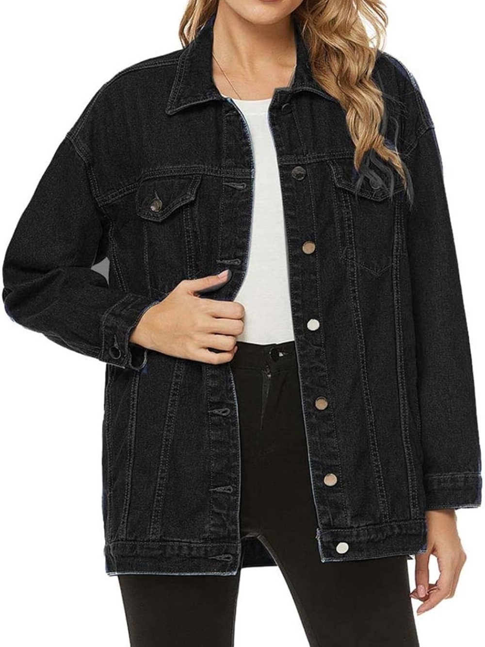 Black Oversized Denim Jacket - Women's Casual